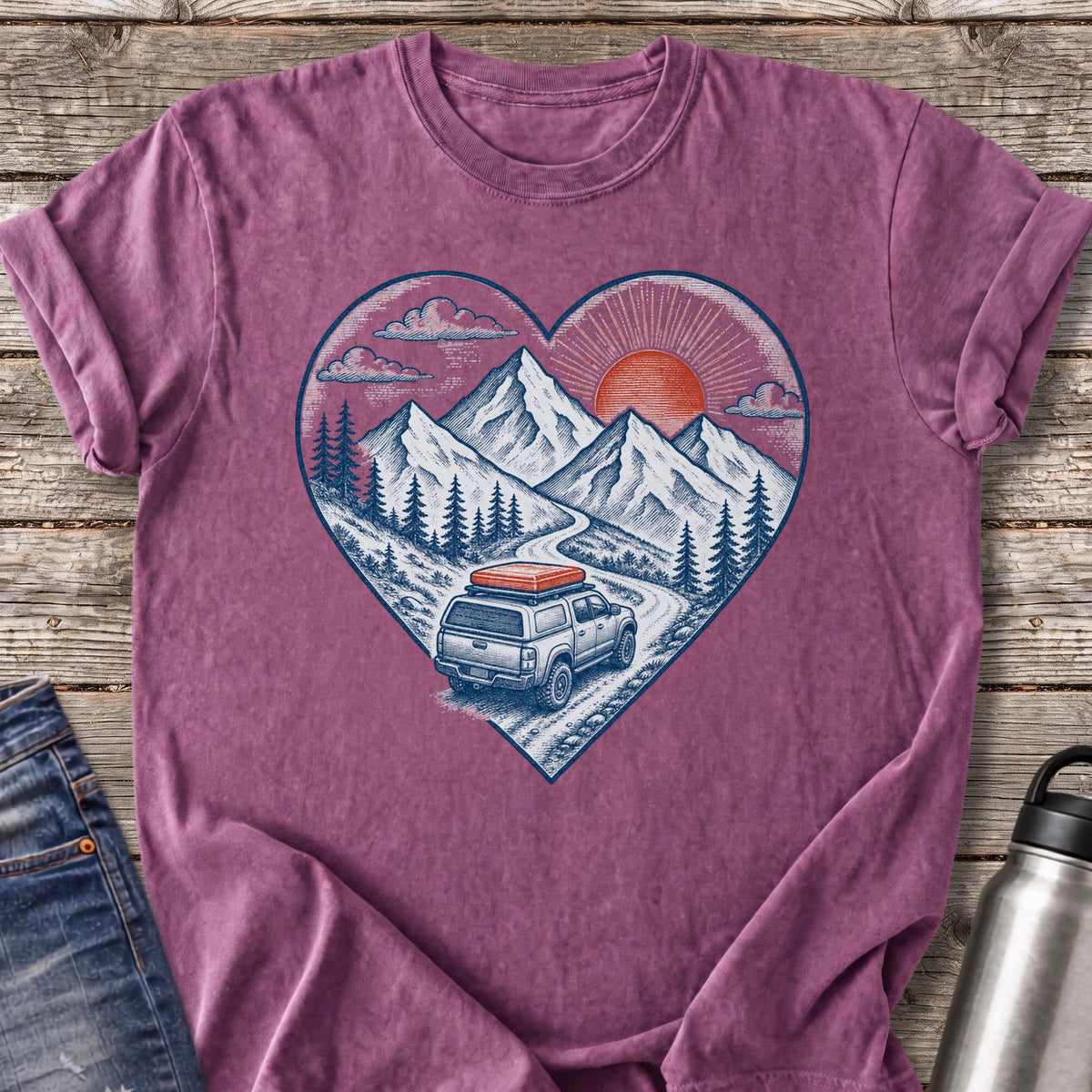 Mountain Trail Heart T-Shirt — Berry