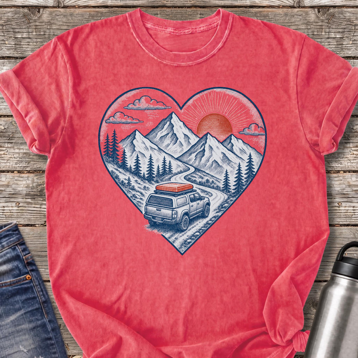 Mountain Trail Heart T-Shirt — Watermelon