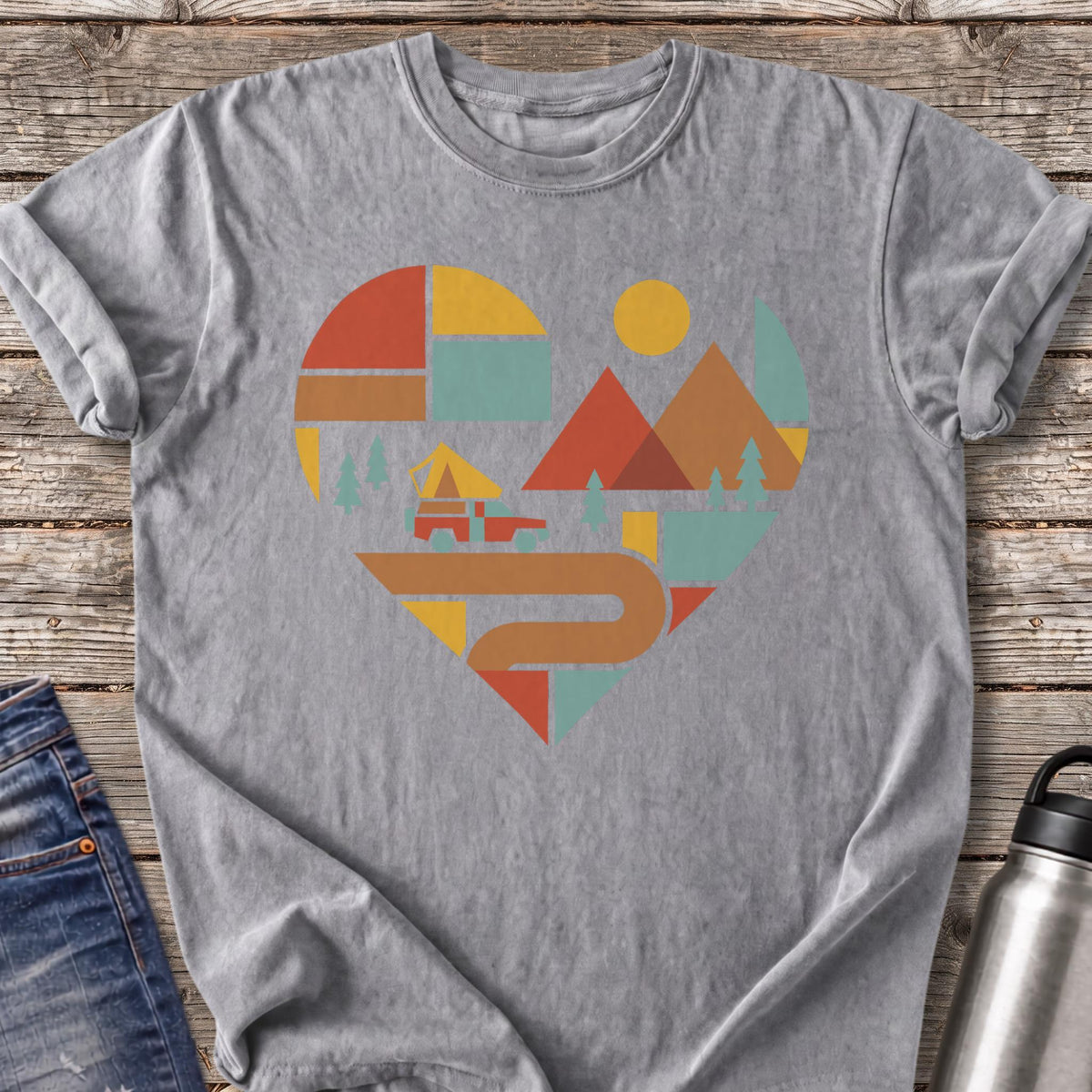 Winding Road Heart T-Shirt — Grey