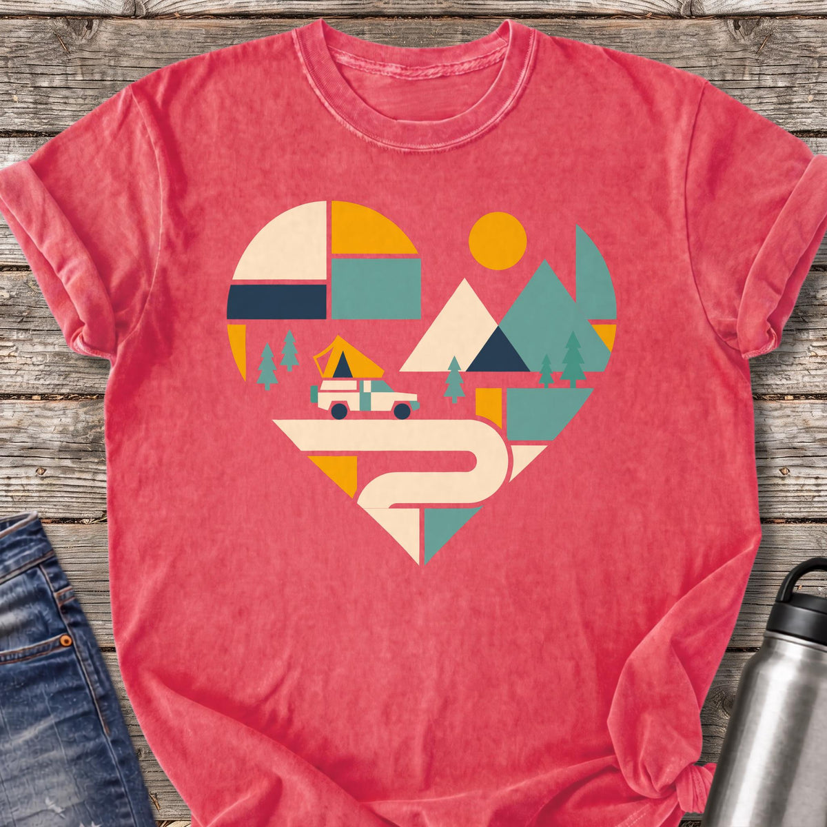 Winding Road Heart T-Shirt — Watermelon