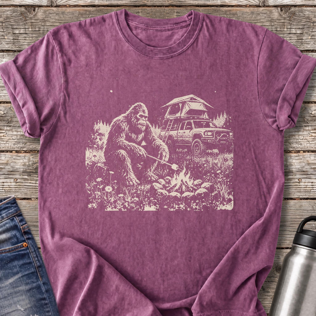 Bigfoot Marshmallow Roast T-Shirt — Berry