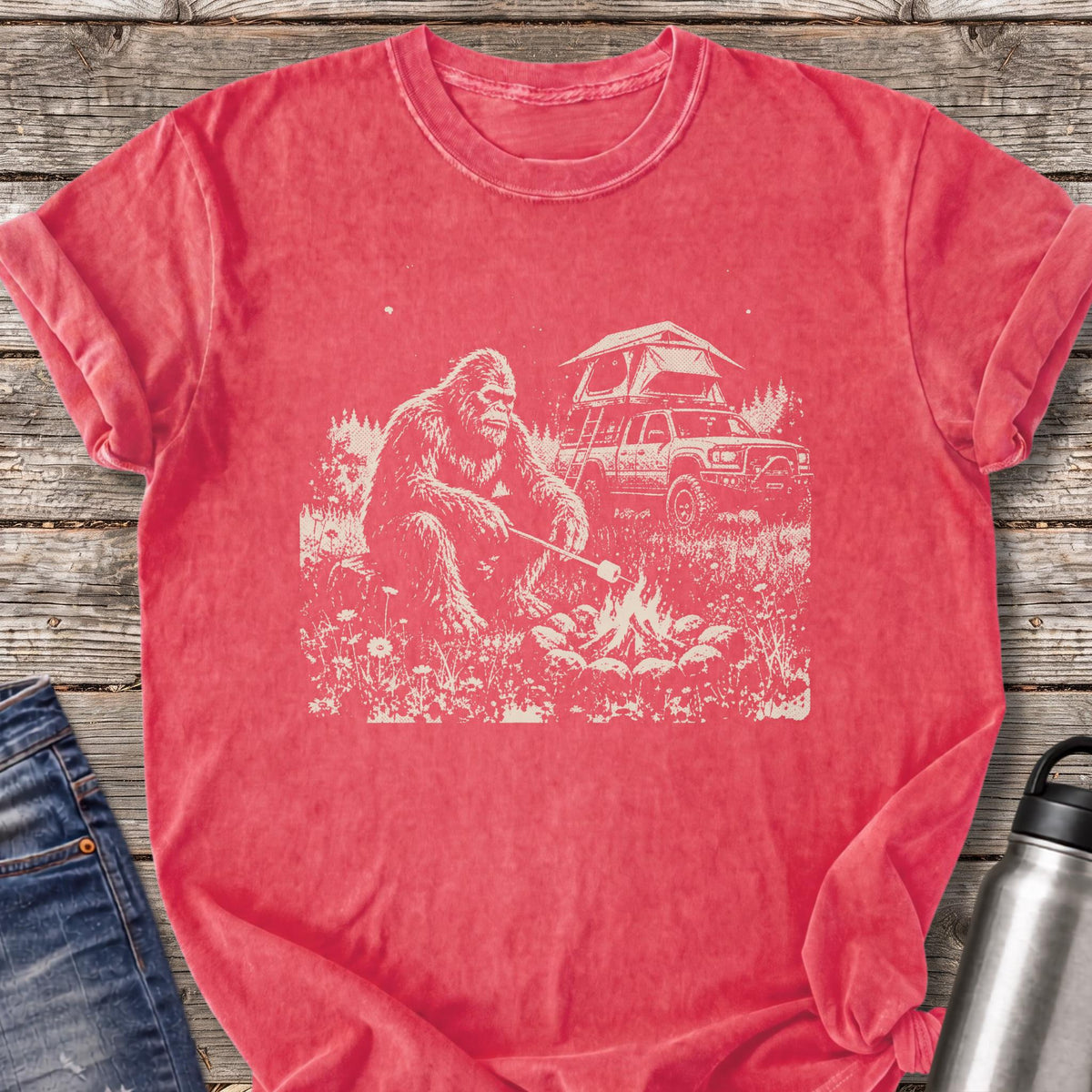 Bigfoot Marshmallow Roast T-Shirt — Watermelon