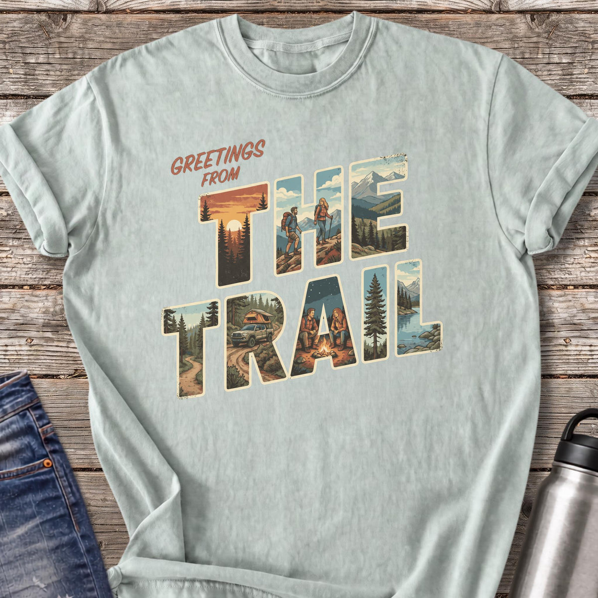 Greetings from the Trail at Sunset T-Shirt — Bay