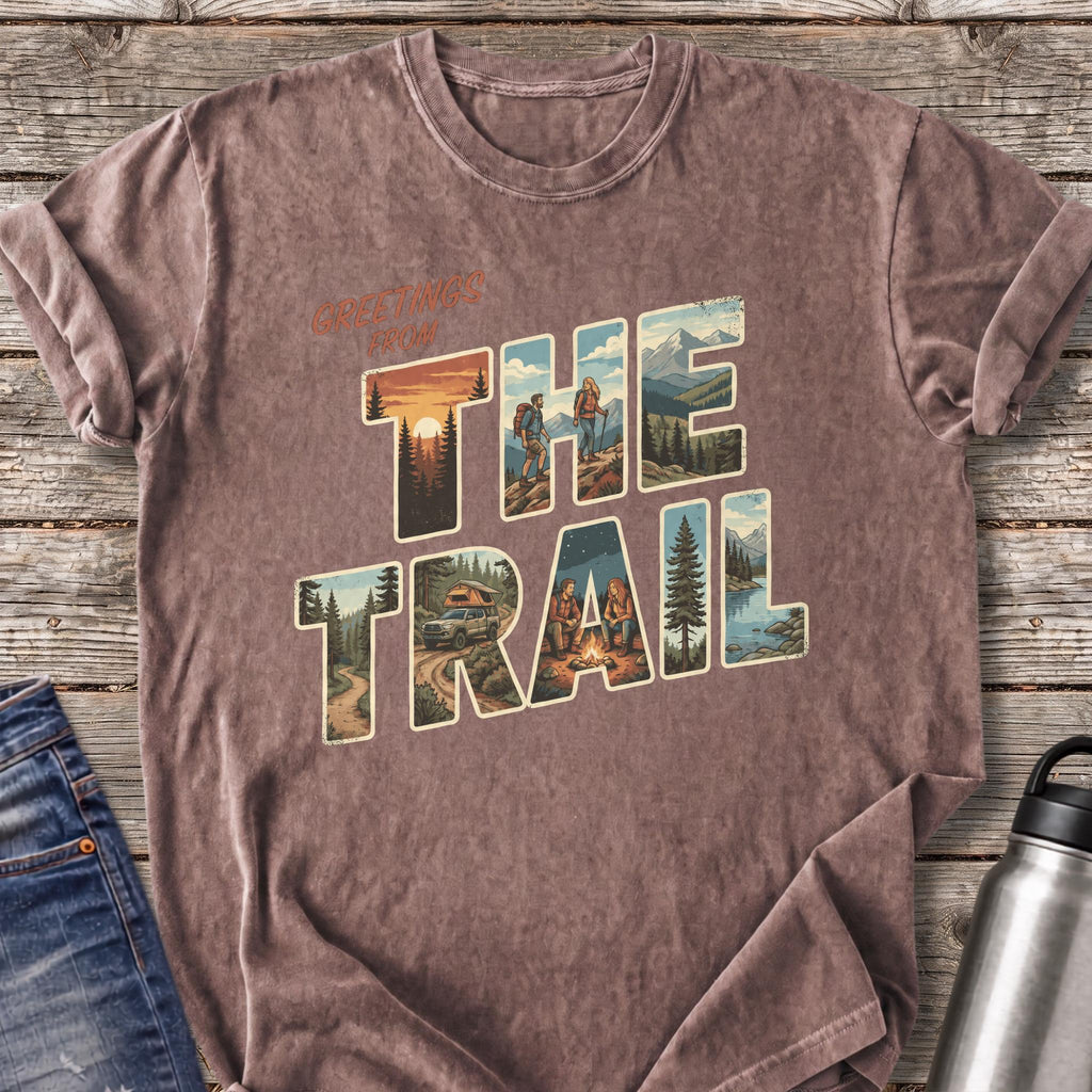 Greetings from the Trail at Sunset T-Shirt — Espresso