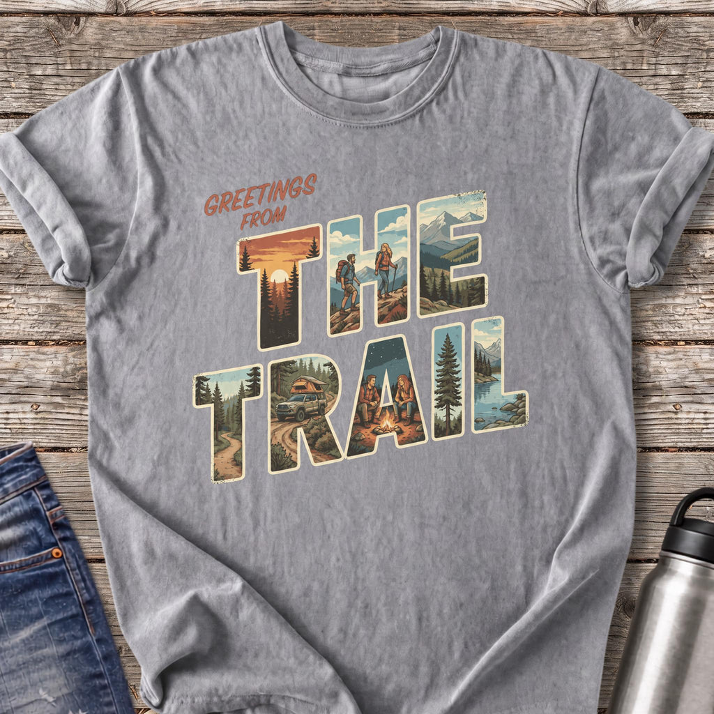 Greetings from the Trail at Sunset T-Shirt — Grey