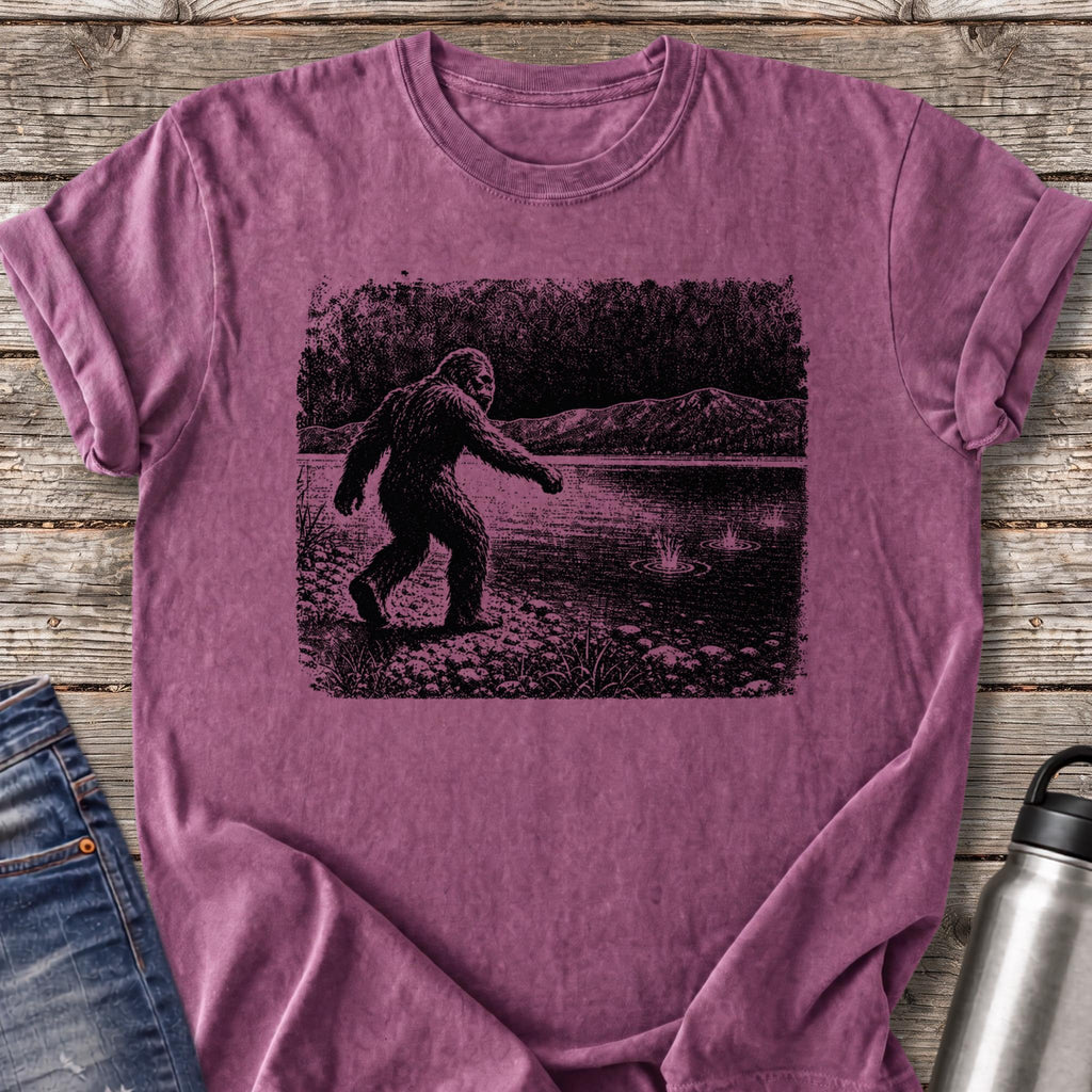 Bigfoot Skips Stones T-Shirt — Berry