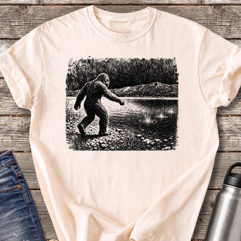 Bigfoot Skips Stones T-Shirt — Ivory