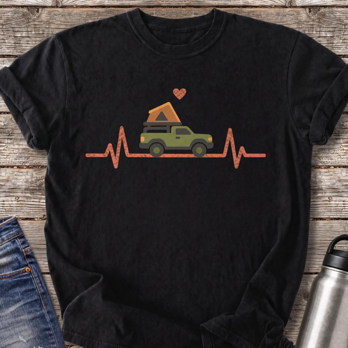 Rooftop Tent Heartbeat T-Shirt — Black