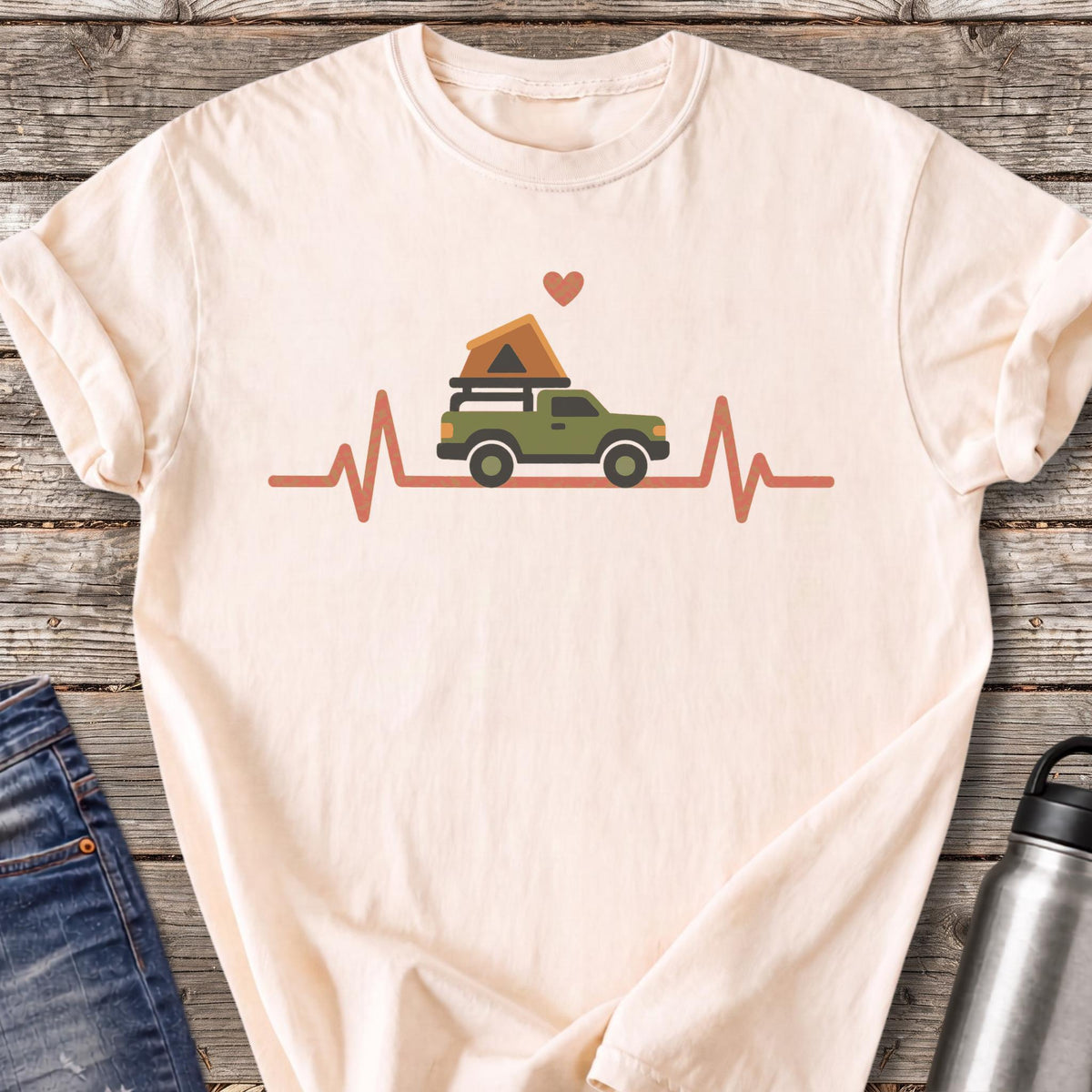 Rooftop Tent Heartbeat T-Shirt — Ivory