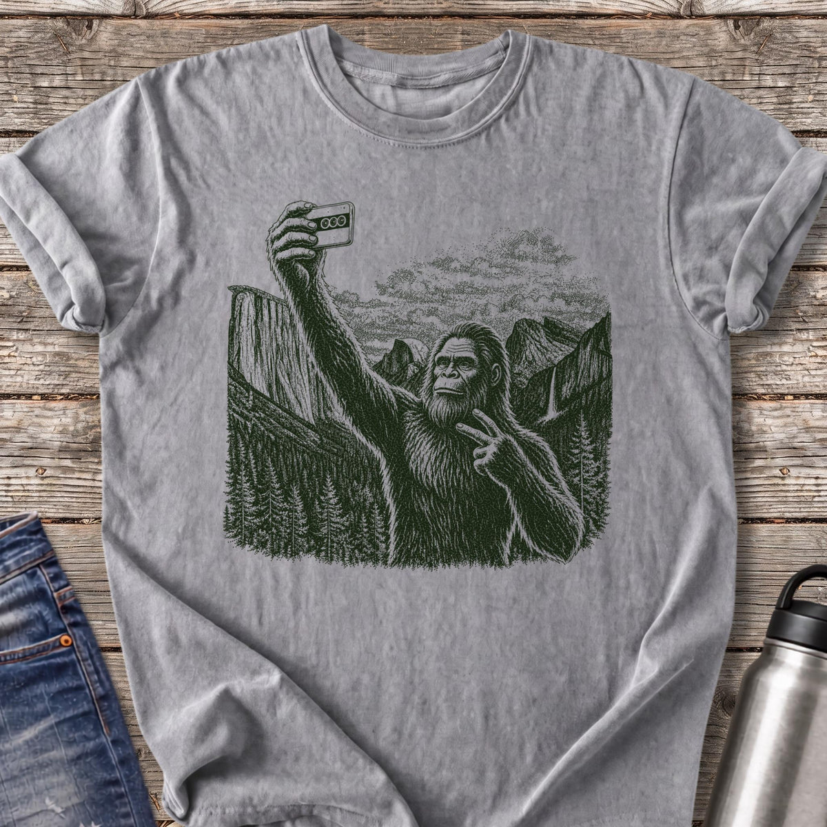 Sasquatch Selfie T-Shirt — Grey