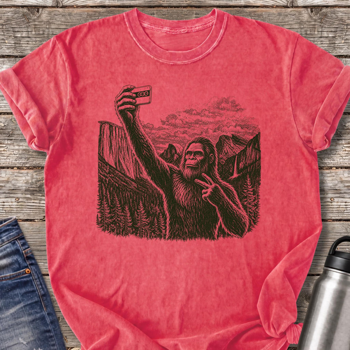 Sasquatch Selfie T-Shirt — Watermelon