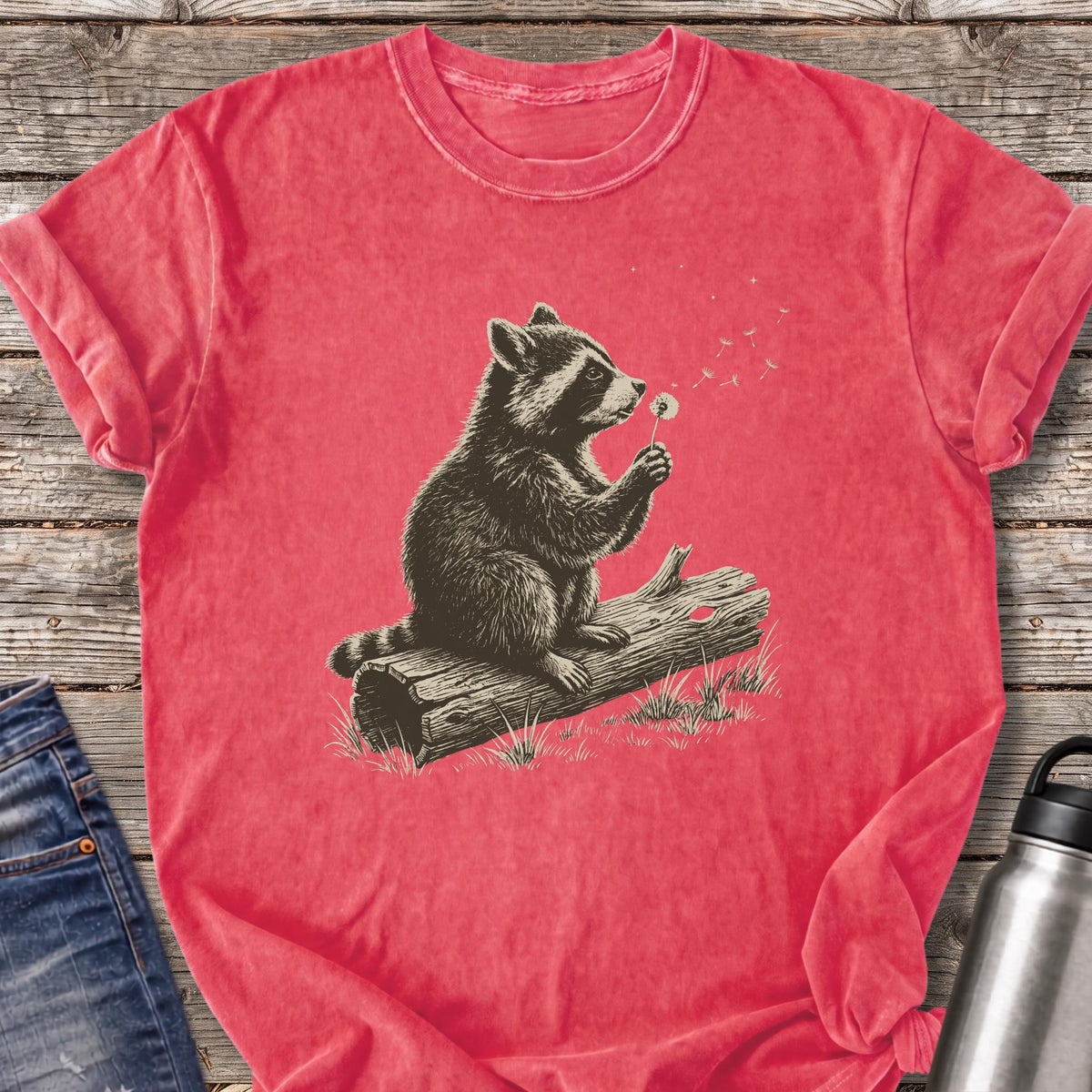Raccoon Makes a Wish T-Shirt — Watermelon