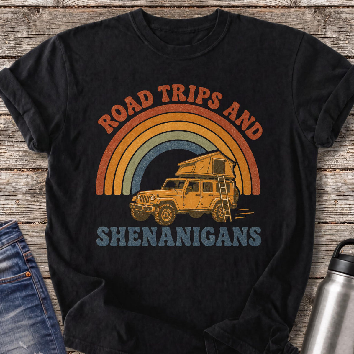 Road Trips and Shenanigans T-Shirt — Black