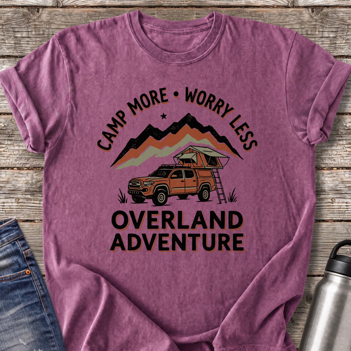 Camp More Worry Less T-Shirt — Berry
