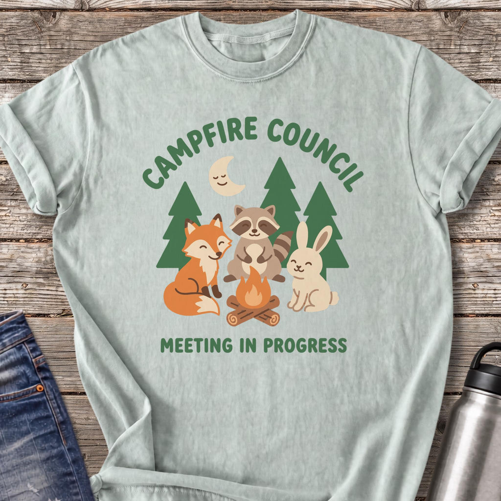 Campfire Council Meeting in Progress T-Shirt — Bay