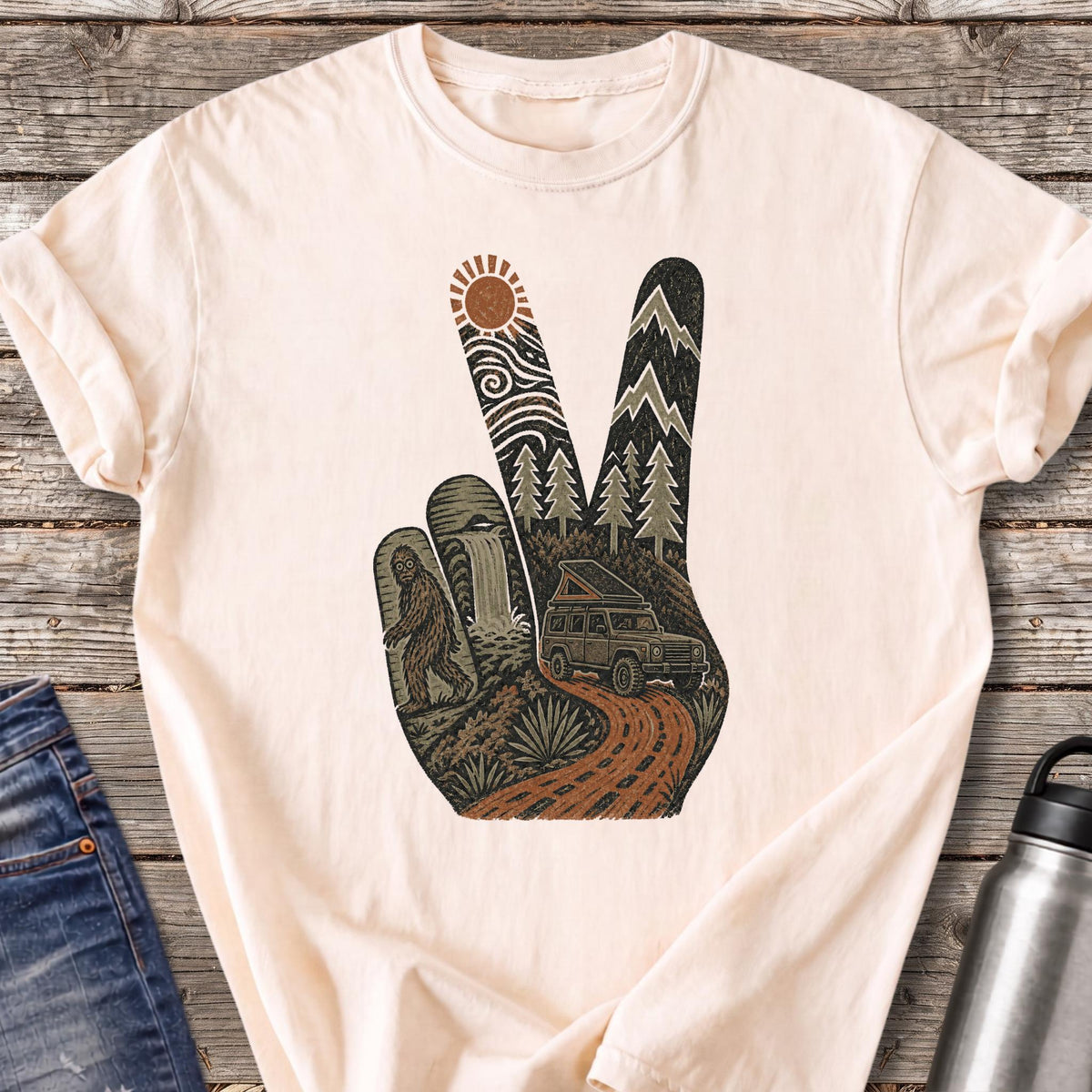Peace and Bigfoot T-Shirt — Ivory