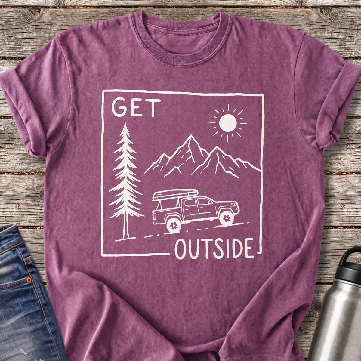 Get Outside Up the Mountain Road T-Shirt — Berry