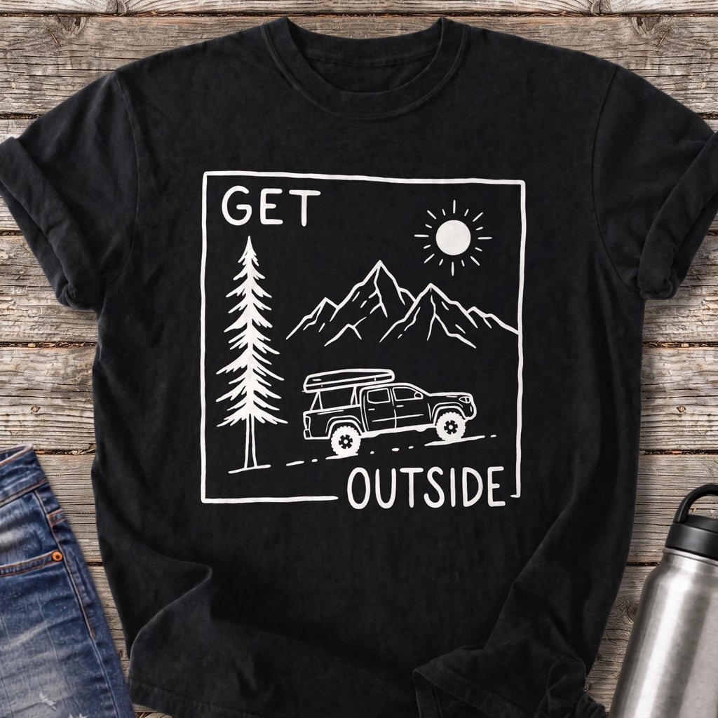 Get Outside Up the Mountain Road T-Shirt — Black