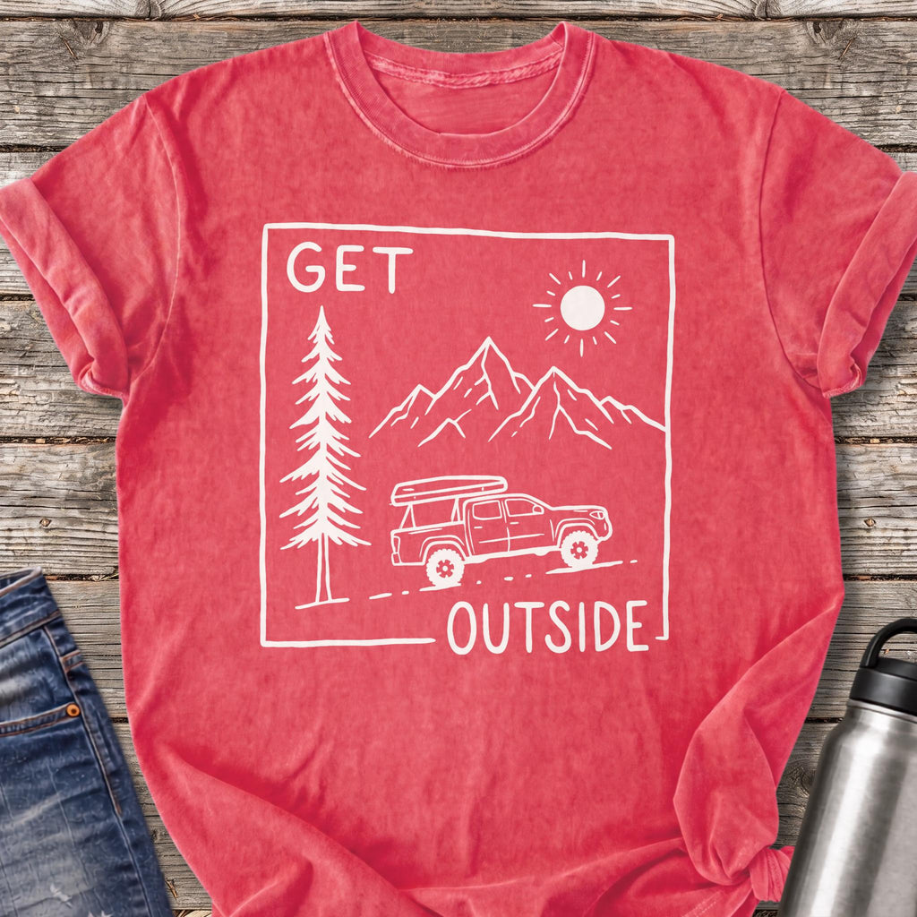Get Outside Up the Mountain Road T-Shirt — Watermelon
