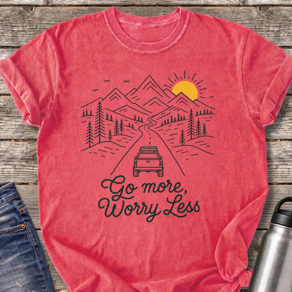Go More Worry Less T-Shirt — Watermelon