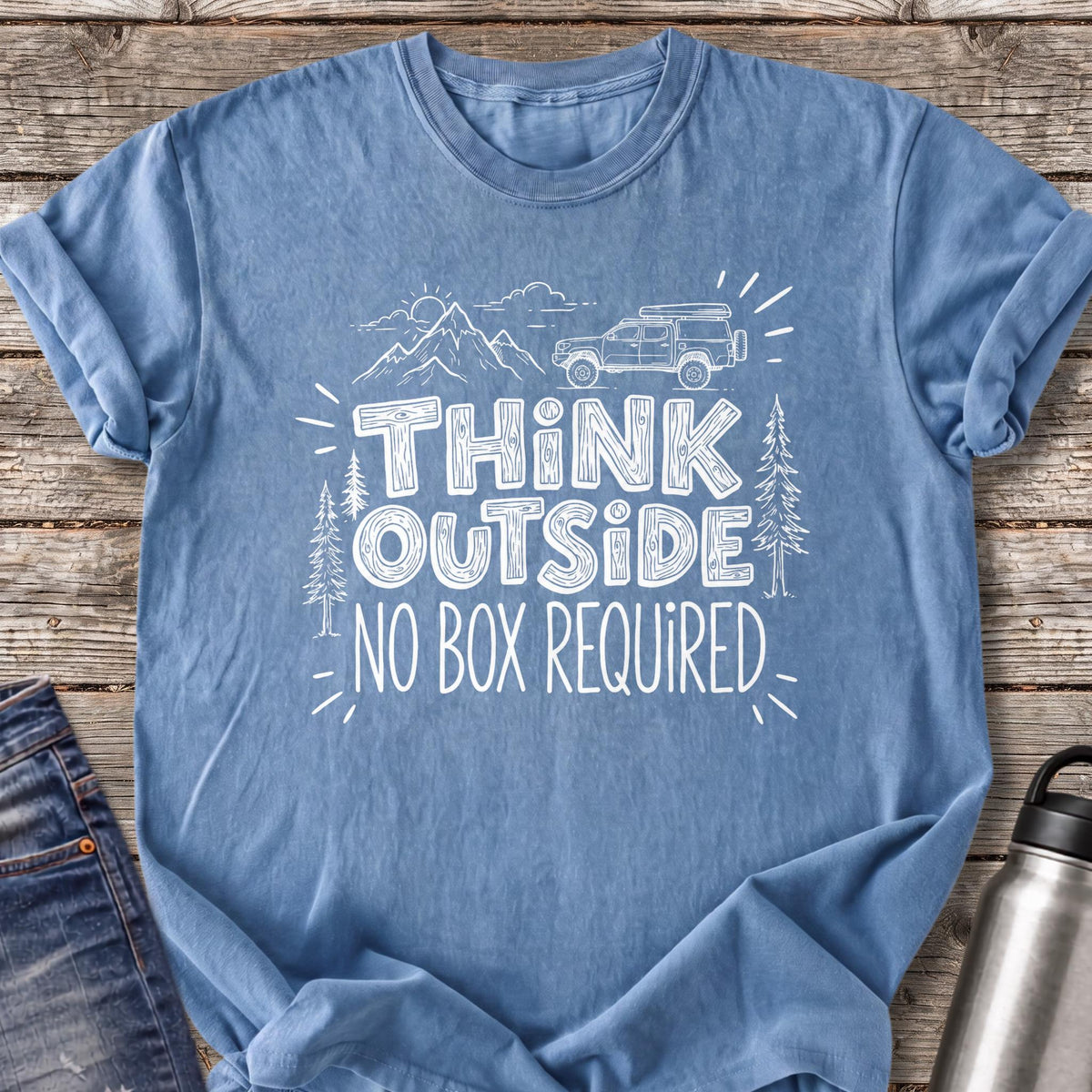 Think Outside No Box Required T-Shirt — Blue Jean