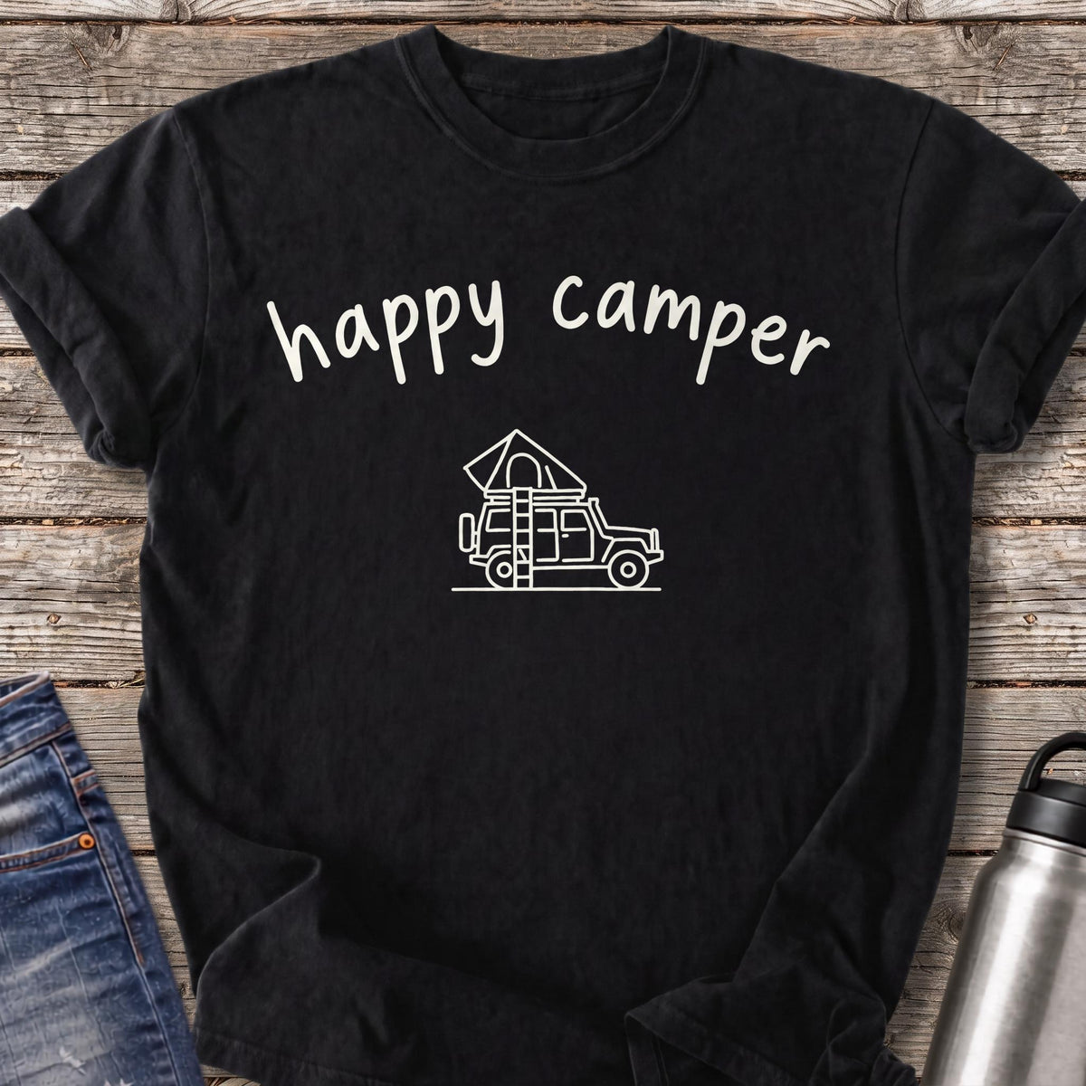 Happy Camper Rooftop Tent T-Shirt — Black