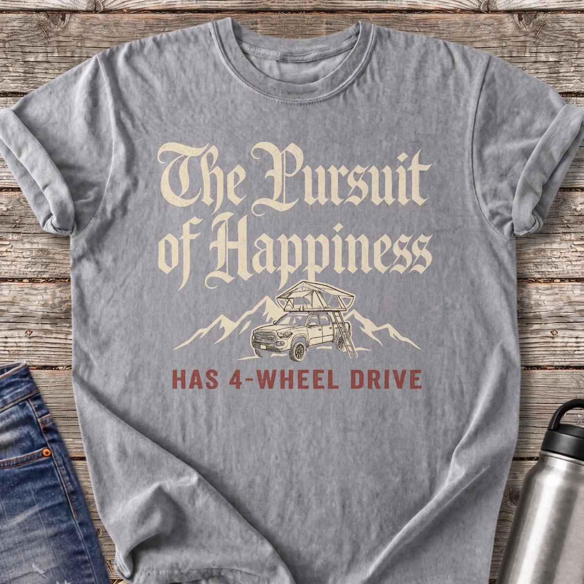Happiness Has 4-Wheel Drive T-Shirt — Grey