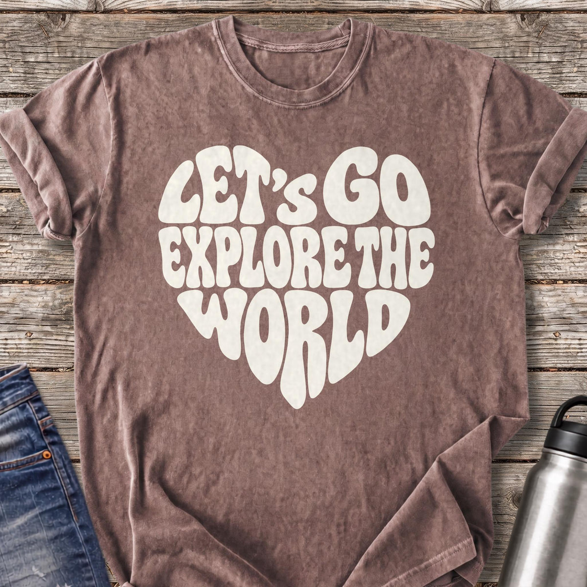 Let's Go Explore the World T-Shirt — Espresso