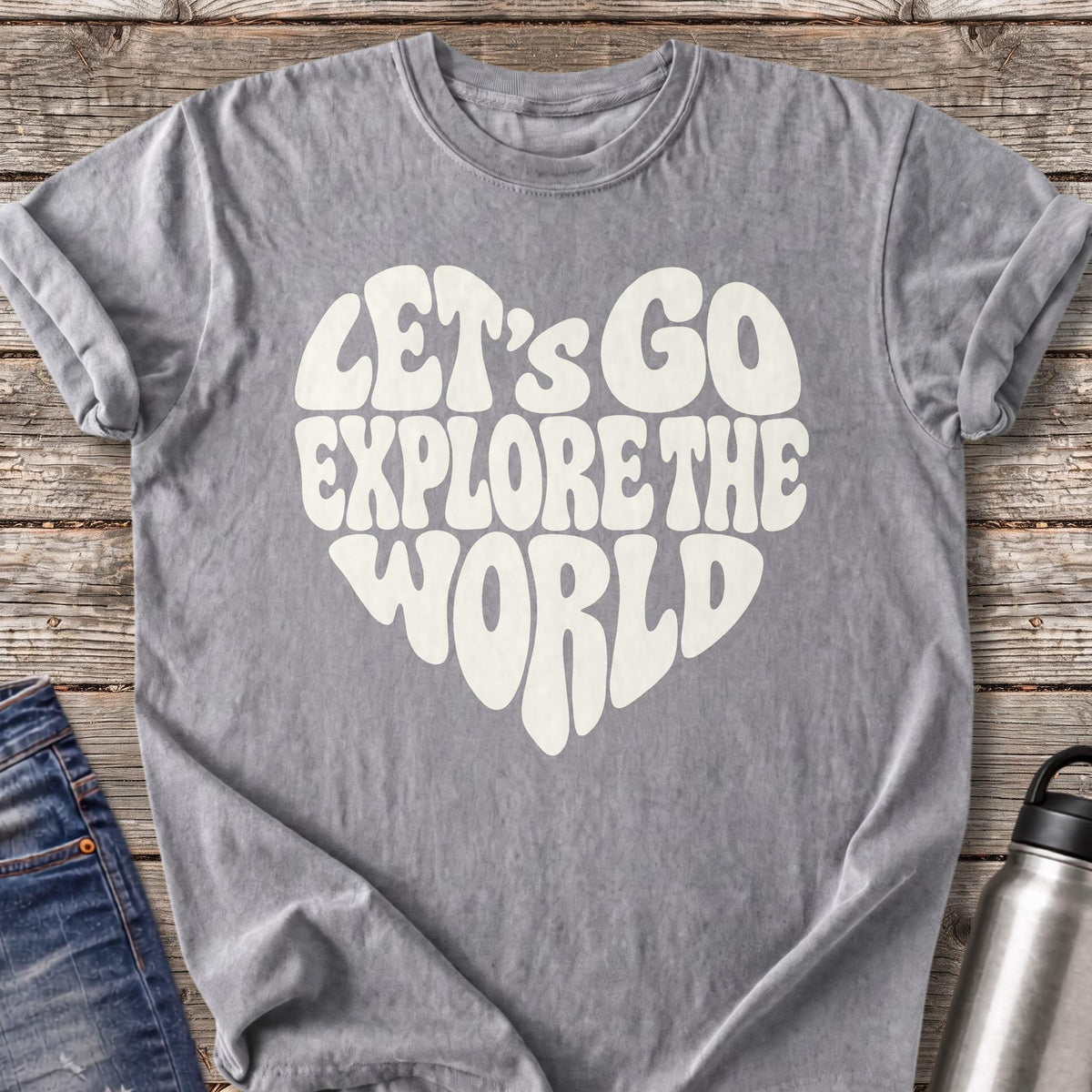 Let's Go Explore the World T-Shirt — Grey