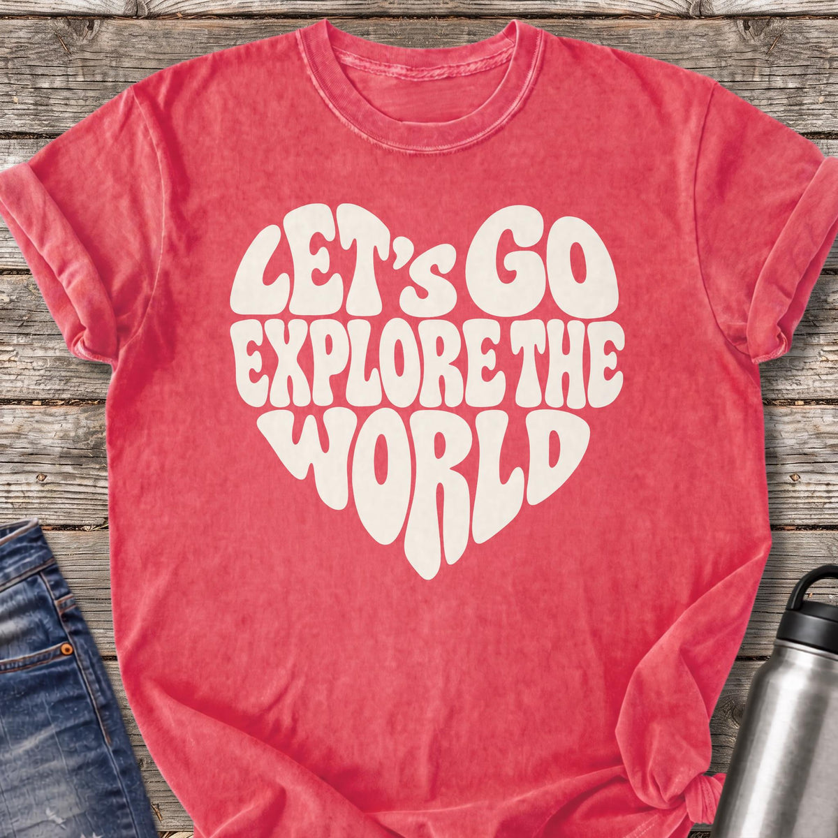 Let's Go Explore the World T-Shirt — Watermelon